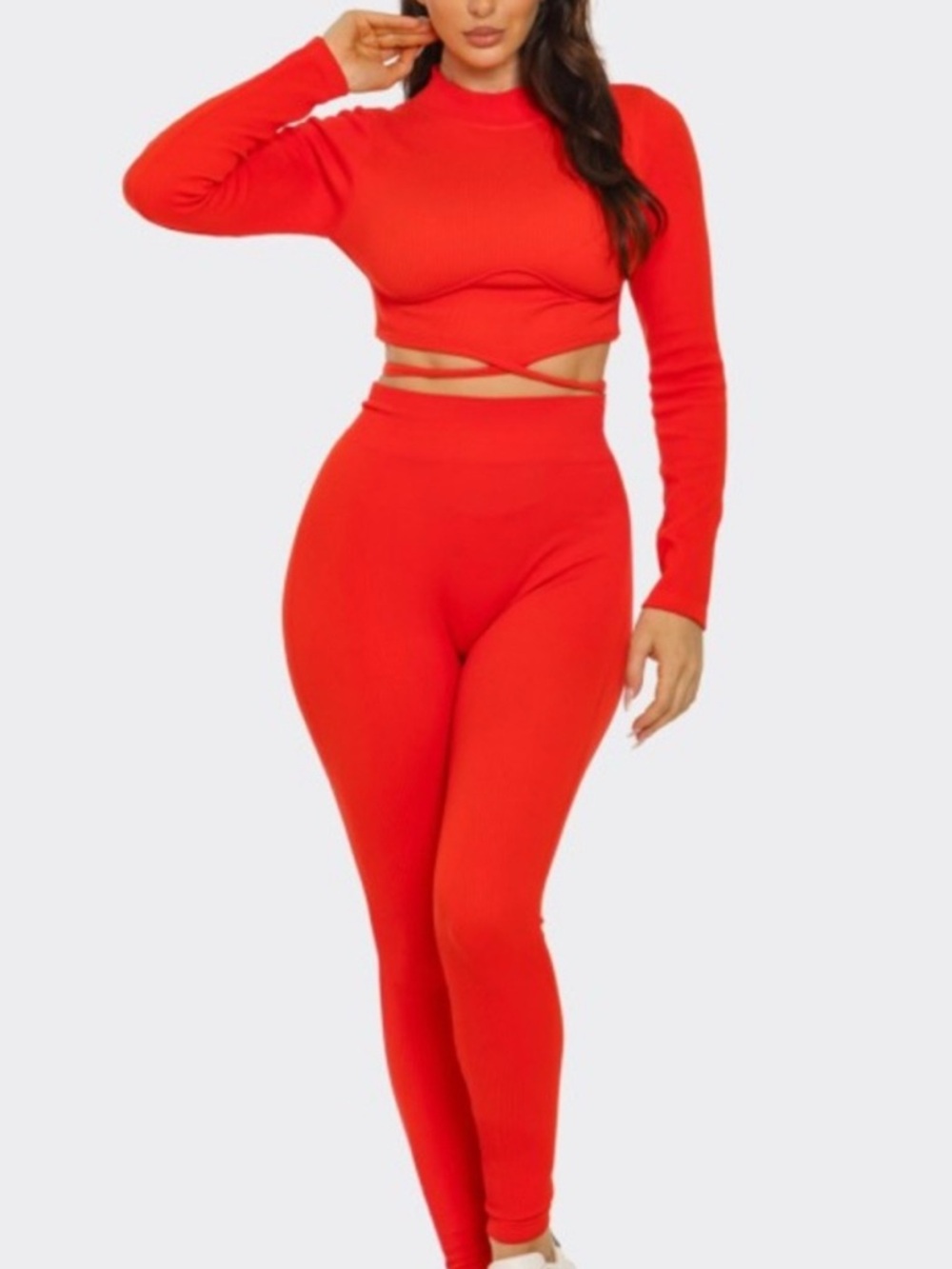 Elle Plus Seamless Coral Crop Top & Legging Set
